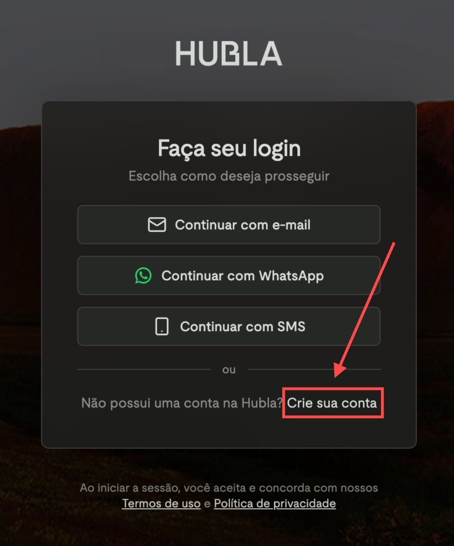 Tela para criar conta na Hubla